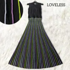 ラブレス ピンタック ロングワンピース 34 XS ブラック ストライプ 春夏のサムネイル