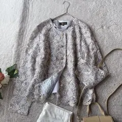 ミセス長袖シャツ(M)ブラウス/総レース/シニア/前開き/金ボタン/パープル/紫