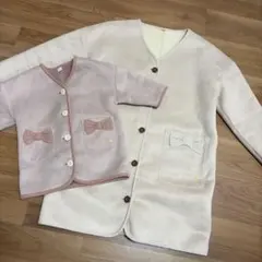 親子コーデ お揃い ムートンコート ピンク リボン