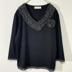 【美品M~L】MAGLIONE MILLONE　カットソー　長袖　ドット　花　黒