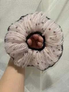 【一点もの】手編みシュシュ｜毛糸｜かぎ針編み｜ハンドメイド｜ふわふわ　モヘア