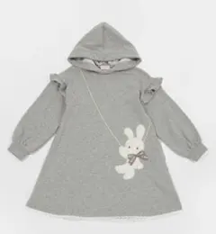メゾピアノ　フード付きグレーウサギ刺繍ワンピース