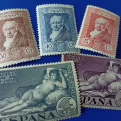 3851 外国切手 スペイン 1930年 ゴヤの肖像と名作「裸のマハ」5種