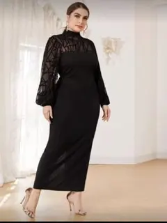 SHEINプラスサイズ メッシュ入り スプリットヘム ドレス 1XL