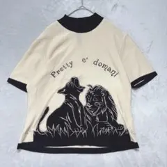 エンリコドマーニ ライオン　刺繍　サマーニット風トップス 日本製　ハイネックのサムネイル