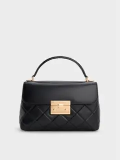 CHARLES & KEITH ツイード ハンドバッグ ブラック - メルカリ