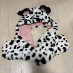 ディズニー　101匹わんちゃん　フード・ミトン付きマフラー　ダルメシアン