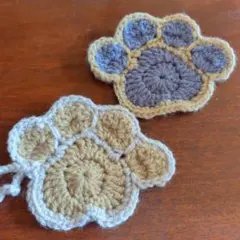 【ハンドメイド】肉球 アクリルたわし コースター 2枚セット（エコたわし）のサムネイル