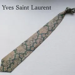 イヴサンローラン ネクタイ 緑×金 ペイズリー柄 定番人気【n7671】