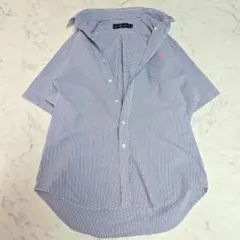 ラルフローレン シアサッカー ストライプ 半袖シャツ ブルー×白