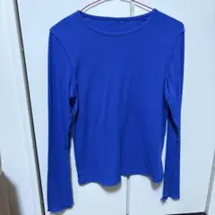 最終　GU 長袖トップス　ソフトリブクルーネックTシャツ　Mサイズ　ブルー