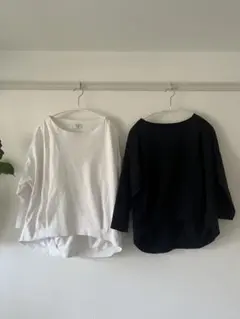 アーバンリサーチドアーズ★コットンバックタック七分袖プルオーバー★白＆黒