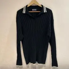 CHAPS ラルフローレン 90s コットンニット 襟ラインネイビー L 古着