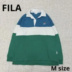 FILA 長袖ポロシャツ Mサイズ 青/白/緑 マルチカラー