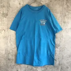 Y3805古着　Tシャツ バックプリント　青　90s Y2K