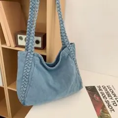 トートバッグ　デニム ショルダーバッグ　大容量　ライトブルー　通学　Y2K