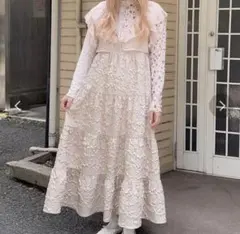 Merryjenny ベージュ レース調 キャミロングワンピース