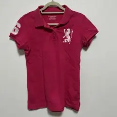ジョルダーノ ポロシャツ S ピンク ライオン刺繍 ナンバリング スリムフィット