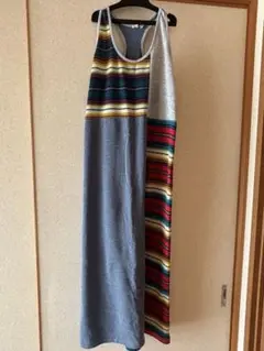 ノースリーブロングワンピース F グレー/ストライプ