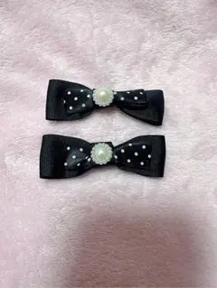 핸드메이드 리본 블랙 도트 헤어핀 헤어 엘라스틱 헤어 클립 2개 세트