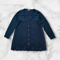 アクシーズファム裾レース×ビジュー ロングカーディガン 黒 M