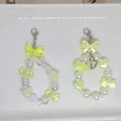 【No.153】たまごっち ビーズストラップ チャーム 黄色 天使の羽