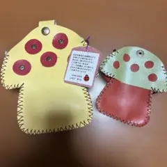 希少レア　ハンドメイド本皮ポーチ　きのこ型ショルダーバックポシェット2点セット