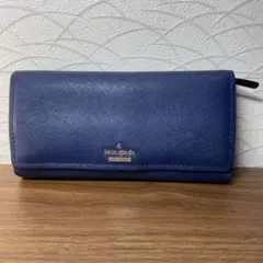 【美品】Kate spade ケイトスペード 三つ折り長財布 ブルー レザー
