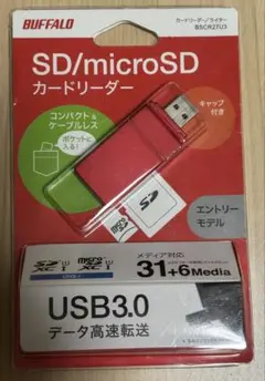 BUFFALO SD/microSD カードリーダー BSCR27U3 赤のサムネイル