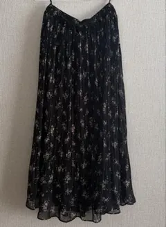 GLOBAL WORK シフォンフラワープリーツロングスカート Мブラック 花柄
