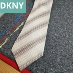 【美品】DKNY シルク100% ベージュ系 ネメンズネクタイ ストライプ
