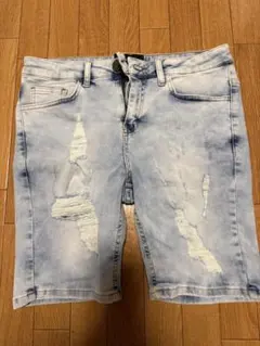 SINNERS ライトブルー ダメージ加工 ショートパンツ