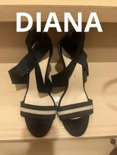 DIANA ブラックストラップウェッジヒールサンダル