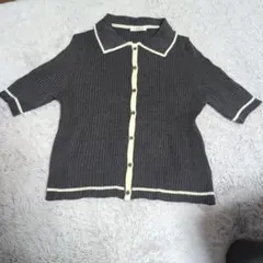 earth music&ecology　ダークグレー半袖ニット　フリーS〜М相当