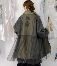 【イズ】花蝶刺繍チュール重ねロングブルゾン《土日限定割引中》