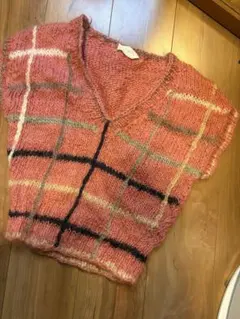 チェック柄 Vネックニットベスト