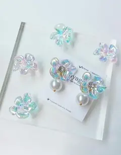 フラワー パール ピアス イヤリング オーロラ ブライダル ハンドメイド