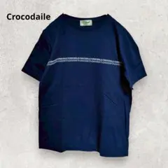 CROCODILE ロゴプリント Tシャツ M ネイビー綿100% 着心地◎のサムネイル