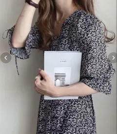 JUNOAH ジュノア　花柄ボリュームスリーブマキシ丈ワンピース　サイズM