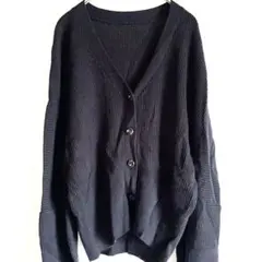 Ichi yon nana【F】リブ編み 黒 カーディガン Vネック カジュアル