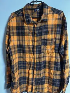 オレンジネイビー チェック柄フランネルシャツ Lサイズ