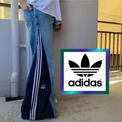 【希少】トラックパンツデニムパンツ再構築 リメイクデニムパンツ トラックパンツ デニムパンツ 再構築 リメイクデニムパンツ