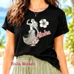 ヴィンテージ風フラガールTシャツ・M・黒♡フラダンス ハワイアン♡半袖のサムネイル