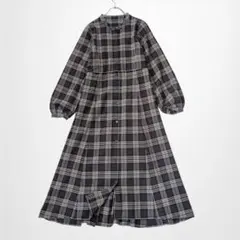 グローバルワーク チェックロングワンピース 長袖 ストレッチ ウエストゴム