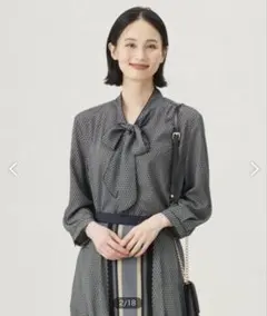 新品タグ付き 自由区 2way ボウタイ ブラウス 黒 長袖 2XL 大きい 