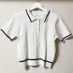 AMERICAN HOLIC ケーブル編み 半袖ポロシャツ オフホワイト Mのサムネイル