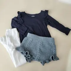 長袖トップス ニットパンツ 白タイツ3点セット