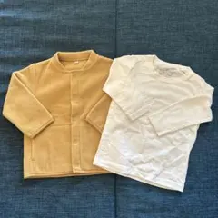 無印　90 からし色　フリース　白無地ロンT
