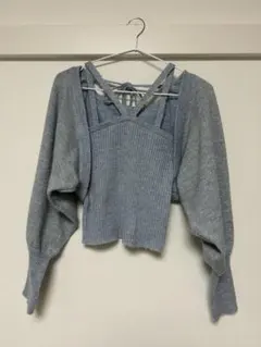 ＷCLOSET ラメ入りライトブルー ニット クロップドカーディガン