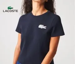 希少 フランス製 LACOSTE ラコステ Tシャツ 38 ネイビー 刺繍ロゴのサムネイル